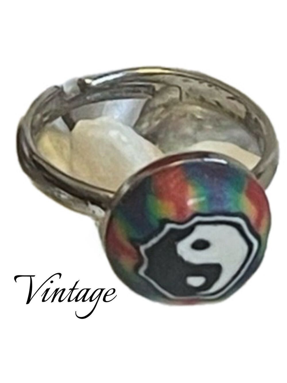 Ying Yang Rainbow circa 1970s Adjustable Vintage Silver Ring for Finger or Toe